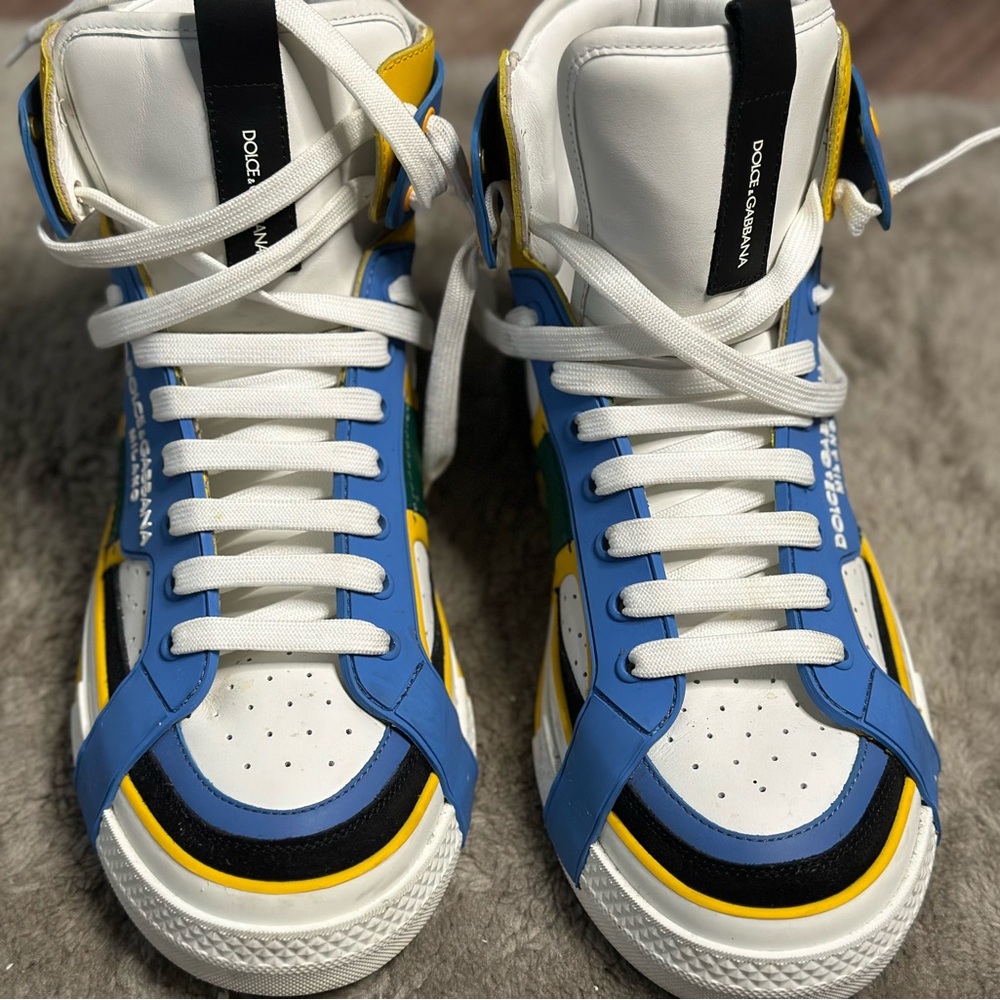 Dolce & Gabbana Blue and Yellow High-Top Sneakers